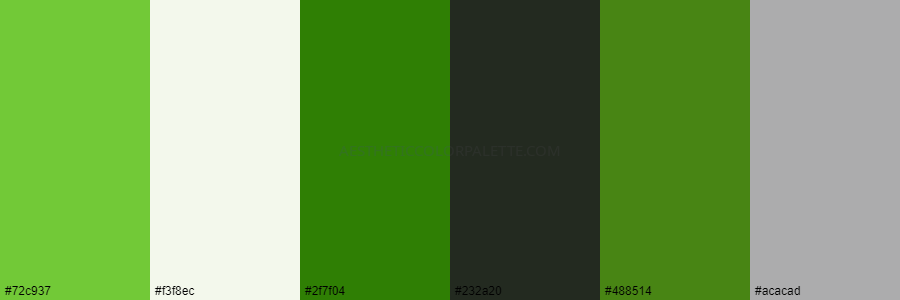 color palette #72c937 #f3f8ec #2f7f04 #232a20 #488514 #acacad