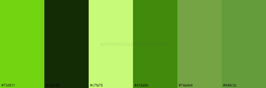 color palette #73d511 #142c06 #c7fa78 #418a0b #74a444 #649c3c