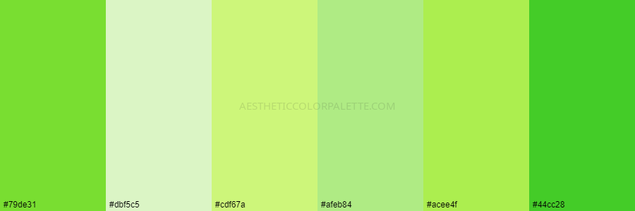 color palette 79de31 dbf5c5 cdf67a afeb84 acee4f 44cc28