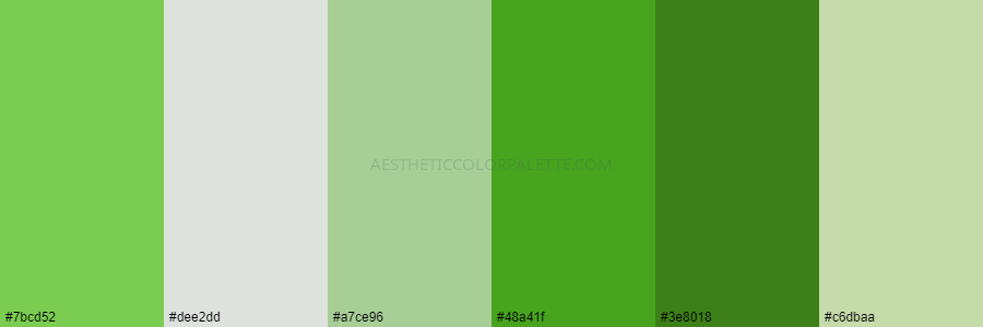 color palette #7bcd52 #dee2dd #a7ce96 #48a41f #3e8018 #c6dbaa