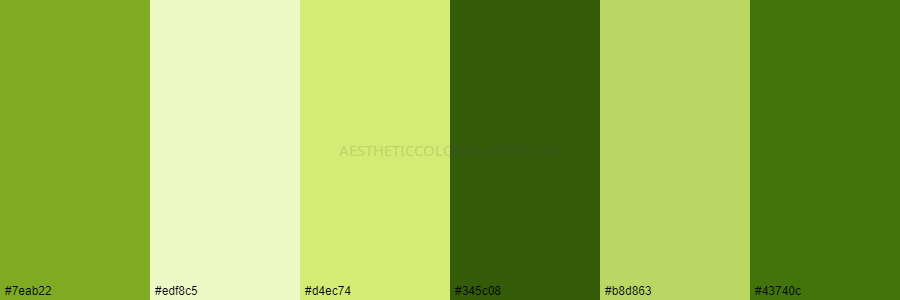 color palette 7eab22 edf8c5 d4ec74 345c08 b8d863 43740c
