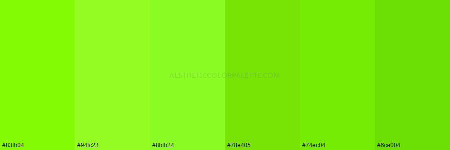color palette #83fb04 #94fc23 #8bfb24 #78e405 #74ec04 #6ce004