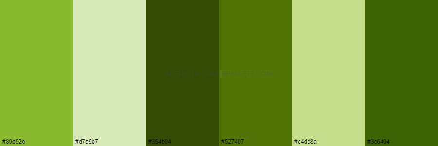 color palette 89b92e d7e9b7 354b04 527407 c4dd8a 3c6404