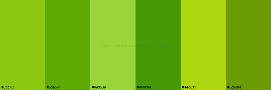 color palette #8bc70f #5dab04 #99d539 #469b04 #aed611 #6c9c04
