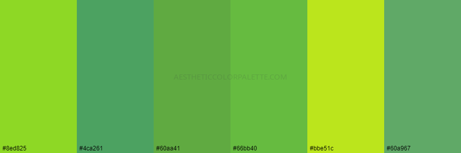 color palette #8ed825 #4ca261 #60aa41 #66bb40 #bbe51c #60a967