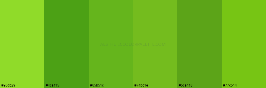 color palette 90db29 4ca115 65b51c 74bc1e 5ca418 77c514