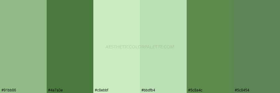color palette 91bb86 4a7a3e c8ebbf bbdfb4 5c8a4c 5c8454