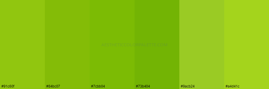 color palette #91c60f #84bc07 #7cbb04 #73b404 #9acb24 #a4d41c