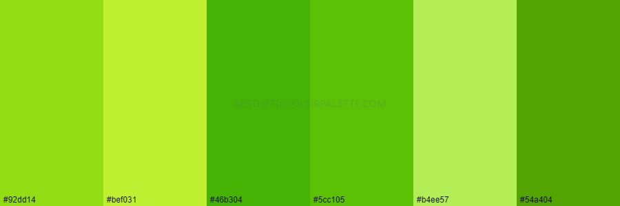 color palette #92dd14 #bef031 #46b304 #5cc105 #b4ee57 #54a404
