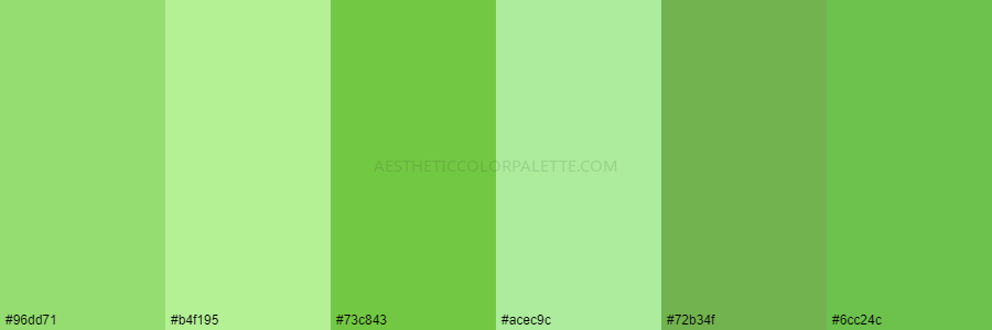 color palette #96dd71 #b4f195 #73c843 #acec9c #72b34f #6cc24c