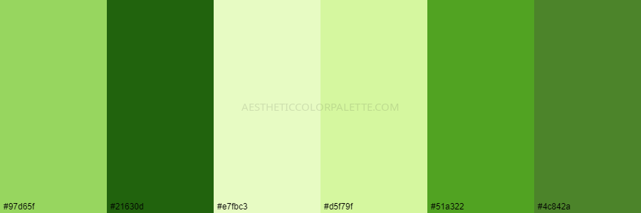 color palette 97d65f 21630d e7fbc3 d5f79f 51a322 4c842a