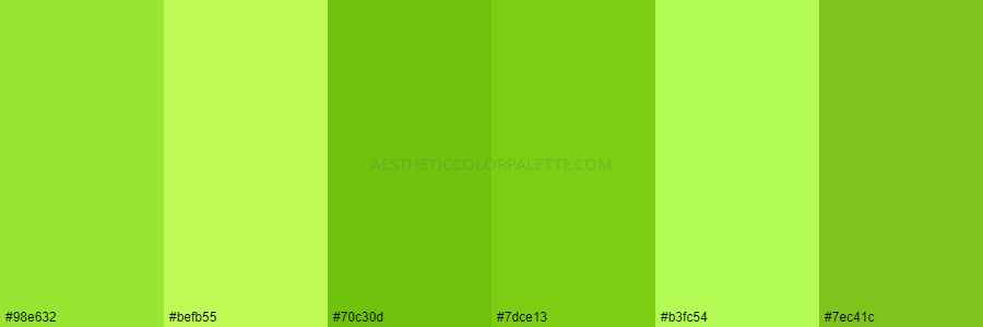 color palette #98e632 #befb55 #70c30d #7dce13 #b3fc54 #7ec41c