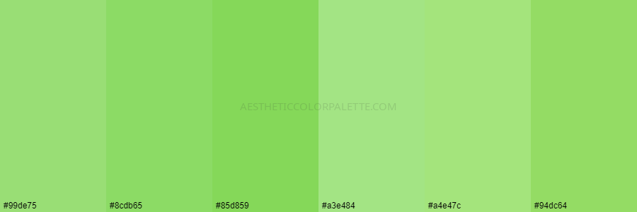 color palette #99de75 #8cdb65 #85d859 #a3e484 #a4e47c #94dc64