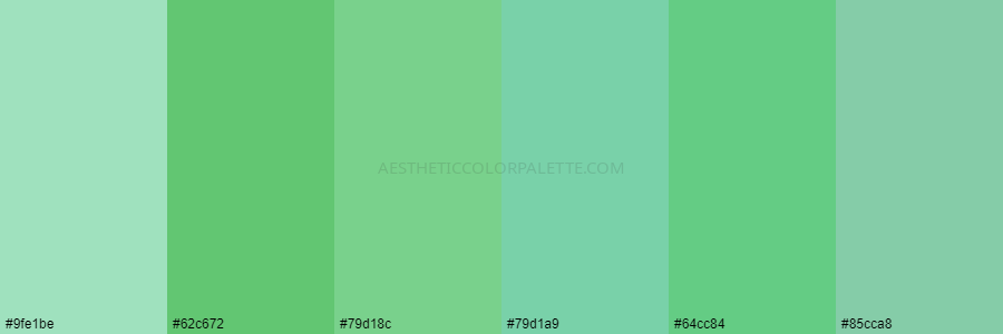 color palette 9fe1be 62c672 79d18c 79d1a9 64cc84 85cca8