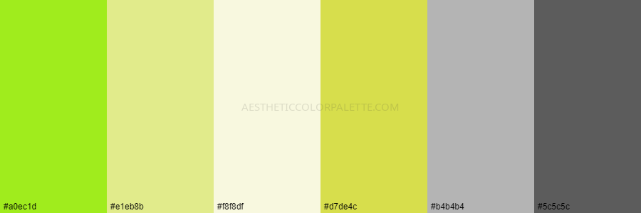 color palette #a0ec1d #e1eb8b #f8f8df #d7de4c #b4b4b4 #5c5c5c