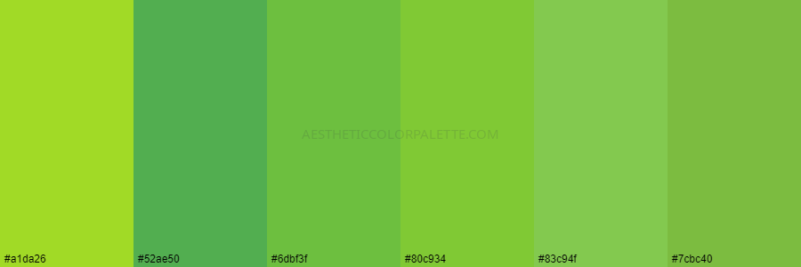 color palette #a1da26 #52ae50 #6dbf3f #80c934 #83c94f #7cbc40