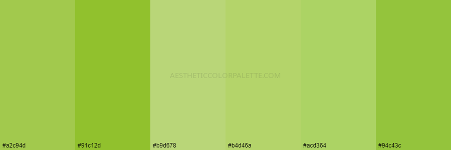 color palette a2c94d 91c12d b9d678 b4d46a acd364 94c43c