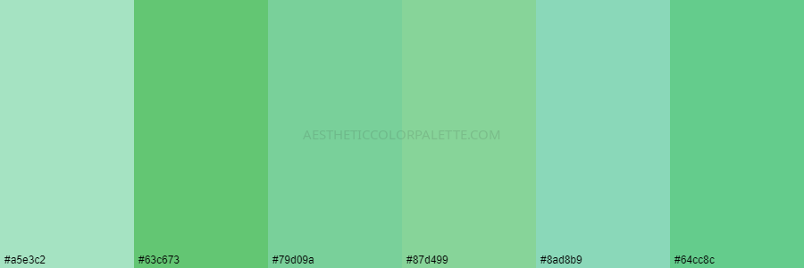 color palette a5e3c2 63c673 79d09a 87d499 8ad8b9 64cc8c