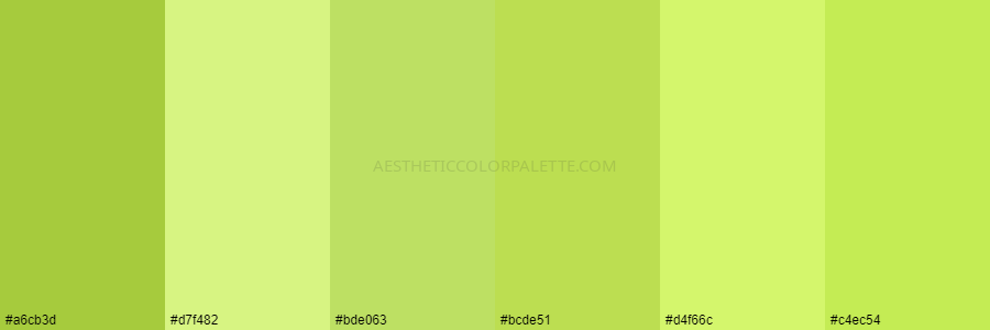 color palette #a6cb3d #d7f482 #bde063 #bcde51 #d4f66c #c4ec54