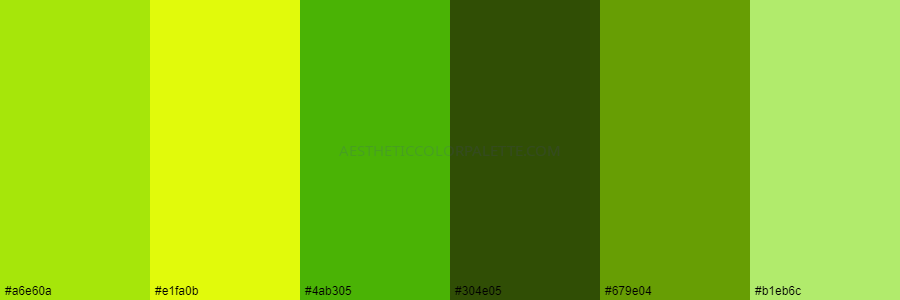 color palette #a6e60a #e1fa0b #4ab305 #304e05 #679e04 #b1eb6c