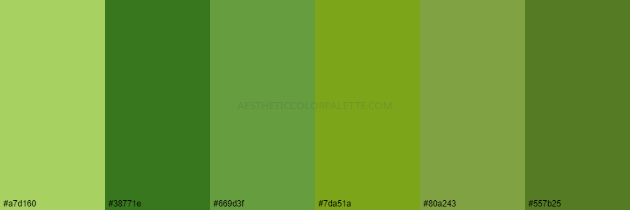 color palette a7d160 38771e 669d3f 7da51a 80a243 557b25