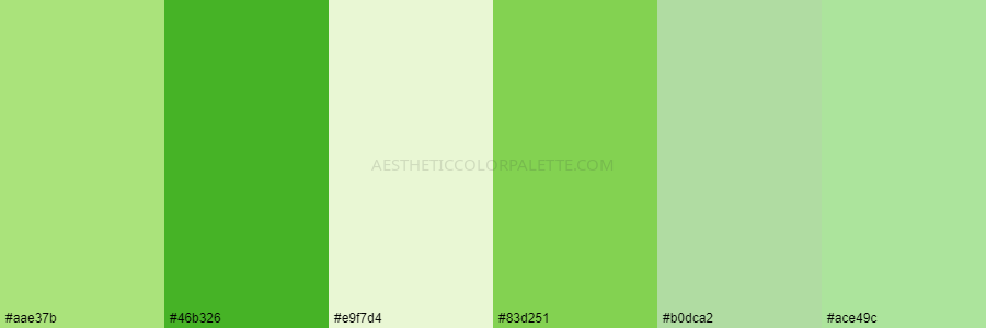 color palette aae37b 46b326 e9f7d4 83d251 b0dca2 ace49c
