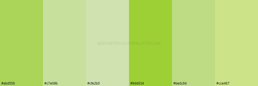 color palette #abd558 #c7e09b #cfe2b0 #9dd034 #bedc84 #cce487