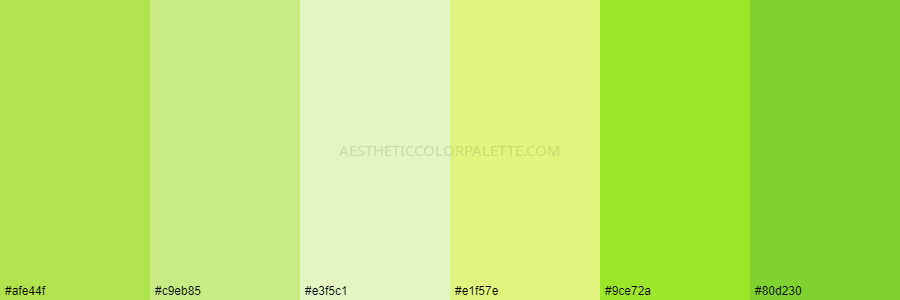 color palette #afe44f #c9eb85 #e3f5c1 #e1f57e #9ce72a #80d230