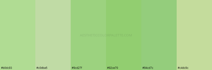 color palette b0dc93 c0dba5 9cd27f 92ce70 94cd7c c4dc9c