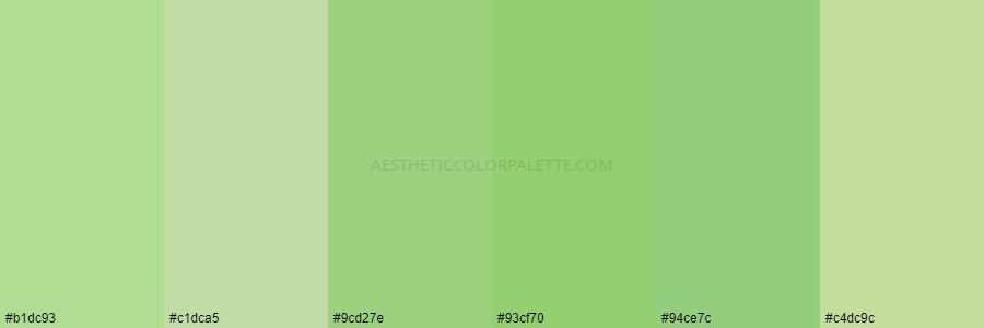 color palette b1dc93 c1dca5 9cd27e 93cf70 94ce7c c4dc9c