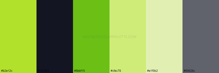 color palette b2e12c 131523 6bbf15 cfec78 e1f0b2 60626c