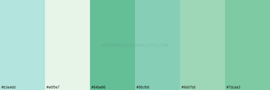 color palette b3e4dd e6f5e7 64be96 86cfb6 9dd7b8 7dcaa3