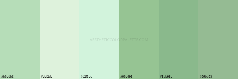 color palette b6ddb8 def2dc d2f3dc 96c493 8ab98c 95bb93