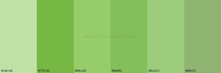 color palette c0e1a6 77b743 96cc69 84bf5c 9ccb7c 8fb472