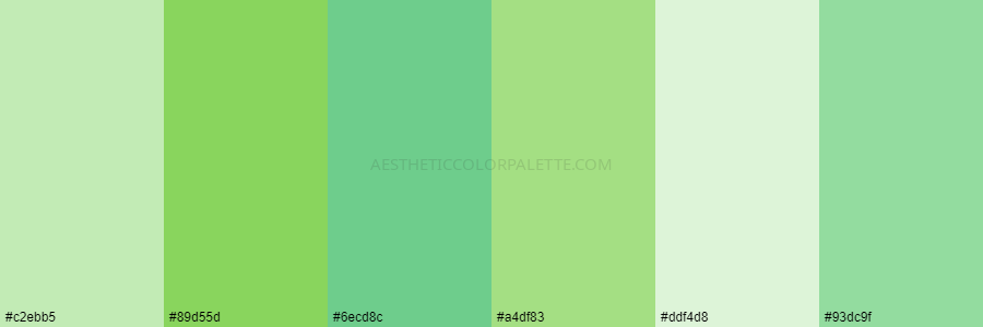 color palette c2ebb5 89d55d 6ecd8c a4df83 ddf4d8 93dc9f