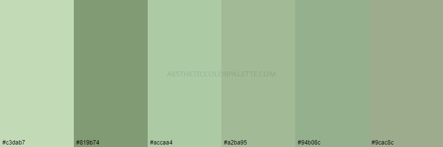 color palette c3dab7 819b74 accaa4 a2ba95 94b08c 9cac8c