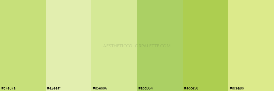 color palette c7e07a e2eeaf d5e996 abd064 adce50 dcea8b