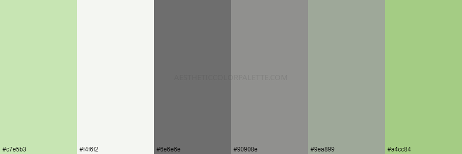 color palette c7e5b3 f4f6f2 6e6e6e 90908e 9ea899 a4cc84