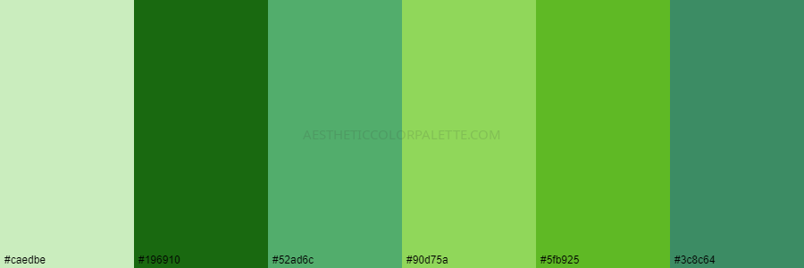 color palette caedbe 196910 52ad6c 90d75a 5fb925 3c8c64
