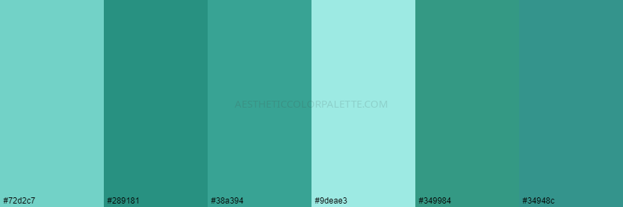 color palette #72d2c7 #289181 #38a394 #9deae3 #349984 #34948c