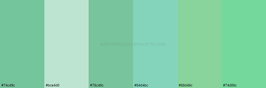 color palette #74c49c #bce4d0 #78c49c #84d4bc #88d49c #74d89c