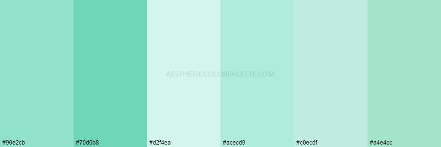color palette #90e2cb #70d6b8 #d2f4ea #acecd9 #c0ecdf #a4e4cc