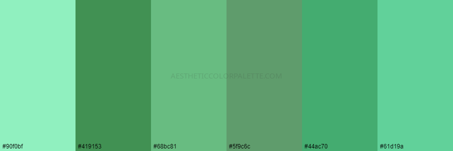 color palette #90f0bf #419153 #68bc81 #5f9c6c #44ac70 #61d19a